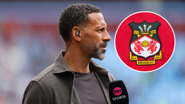 TNT Sports pundit Rio Ferdinand looks on during the Premier League match between Aston Villa FC and Fulham FC at Villa Park. Inset, The official cl...