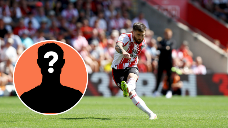 Ryan Manning of Southampton scores from a free kick to make it 1-1 during the Sky Bet Championship match between Southampton and Wrexham AFC. Inset...
