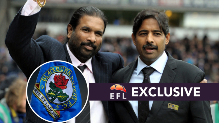 New Blackburn Rovers owners Indian brothers Balaji Rao (L) and Venkatesh Rao (R), Directors of Venky's (India) take to the pitch before the English...