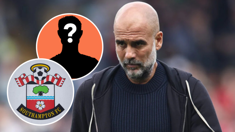 Manchester City Manager Pep Guardiola is present during the Premier League match between Fulham and Manchester City. Inset, Mystery player icon. In...