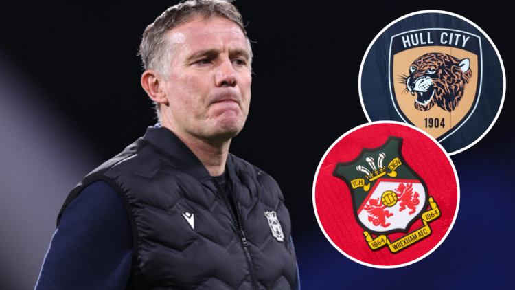 Phil Parkinson manager / head coach of Wrexham ahead of the Sky Bet League One match between Huddersfield Town AFC and Wrexham AFC. Inset, The offi...