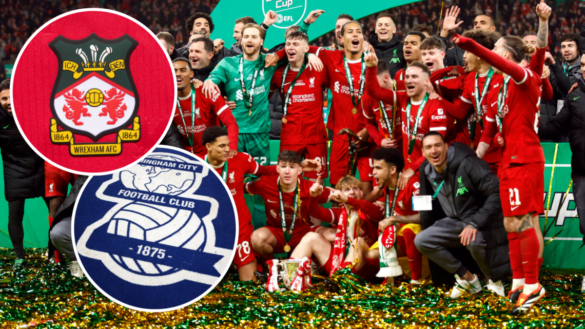 Liverpool team celebrate with trophy after winning the Carabao Cup Final after the match between Chelsea and Liverpool at Wembley Stadium. Inset, D...