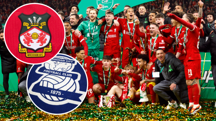 Liverpool team celebrate with trophy after winning the Carabao Cup Final after the match between Chelsea and Liverpool at Wembley Stadium. Inset, D...