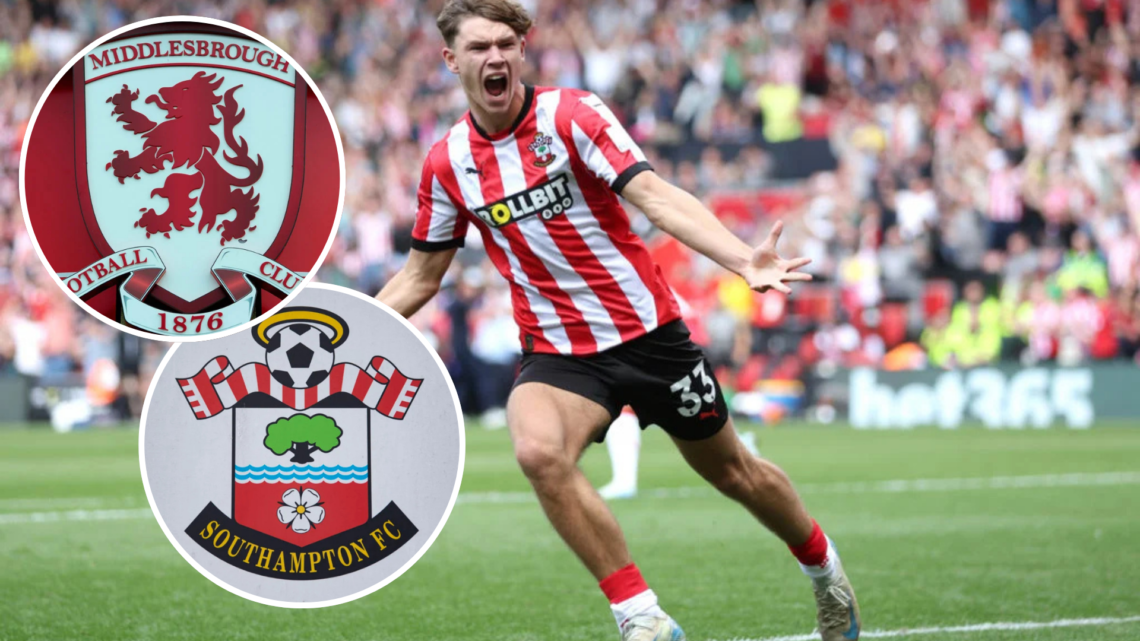 Tyler Dibling of Southampton celebrates scoring his team's first goal during the Premier League match between Southampton FC and Ipswich Town FC. I...