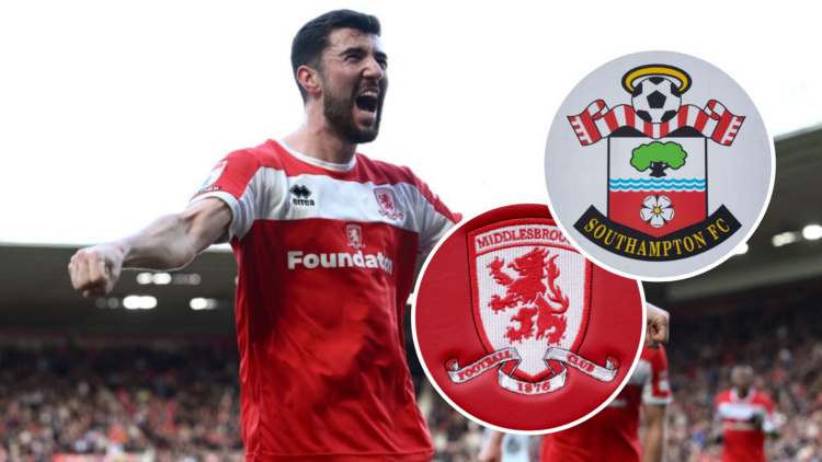 Finn Azaz of Middlesbrough celebrates after scoring the opening goal during the Sky Bet Championship match between Middlesbrough FC and Hull City A...