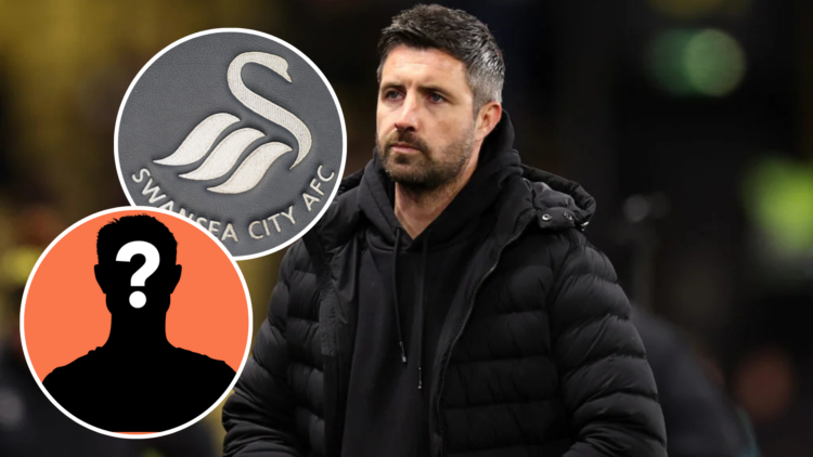 Alan Sheehan, Manager of Swansea City, looks on during the Sky Bet Championship match between Watford FC and Swansea City AFC. Inset, A Swansea Cit...