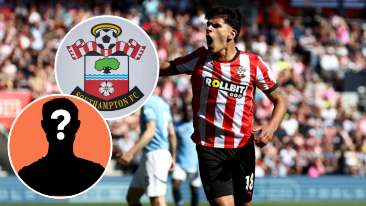 Mateus Fernandes of Southampton during the Premier League match between Southampton FC and Manchester City FC. Inset, The official Southampton club...