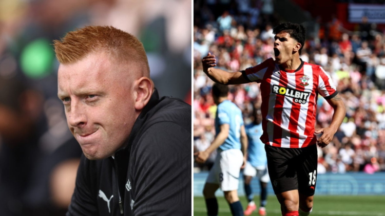 Left, Southampton Manager Will Still during the Sky Bet Championship match between Southampton and Stoke City. Right, Mateus Fernandes of Southampt...