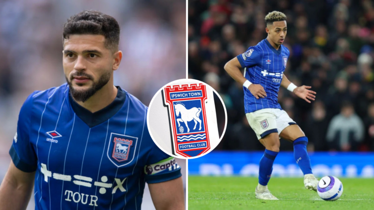 Left, Sam Morsy of Ipswich Town during the Premier League match between Newcastle United FC and Ipswich Town FC at St James' Park. Right, Omari Hut...