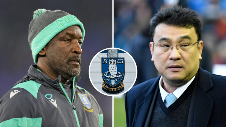 Left, Chris Powell, the Sheffield Wednesday Assistant Coach, is pictured during the Sky Bet Championship match between Leicester City and Sheffield...