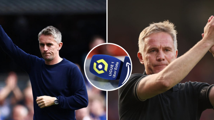 Left, Ipswich Town's English manager Kieran McKenna reacts at the end of the English Premier League football match between Ipswich Town and Liverpo...