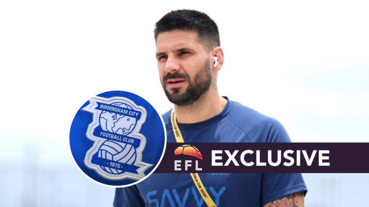 Aleksandar Mitrovic ahead of Fluminense FC vs Al-Hilal in the Quarter Final of the FIFA Club World Cup 2025. Inset, the Birmingham City FC badge. O...