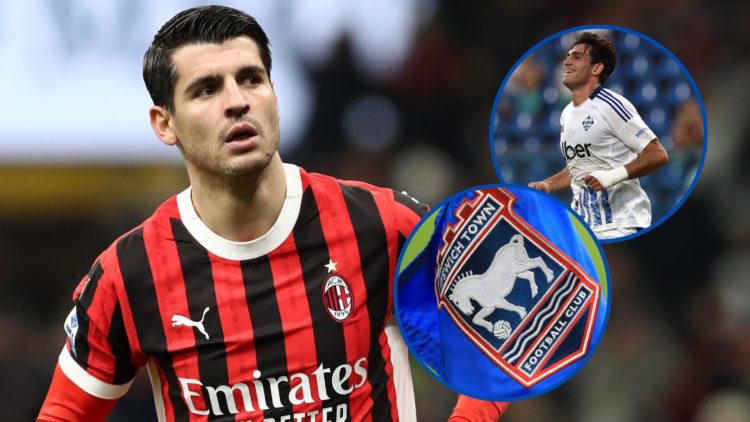 Main image, Alvaro Morata of AC Milan celebrates scoring his team's first goal during the Serie A match between AC Milan and Cagliari at Stadio Giu...