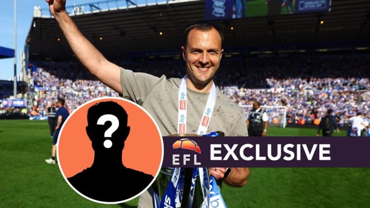 Chris Davies celebrates League One title after Birmingham City FC v Mansfield Town FC - Sky Bet League One. Inset, Mystery Player. Overlaid, EFL An...