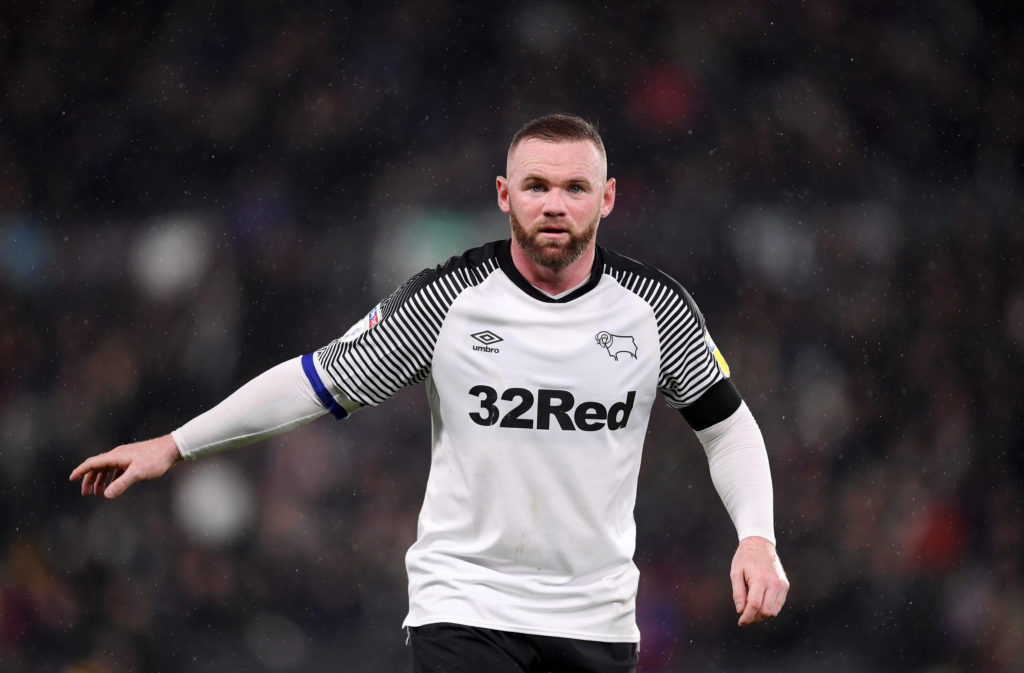 Wayne Rooney of Derby County looks on during the Sky Bet Championship match between Derby County and Barnsley