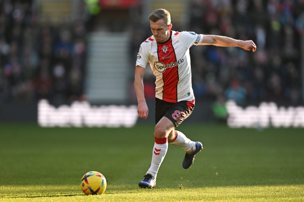 James Ward-Prowse taking a free-kick for Southampton against Aston Villa