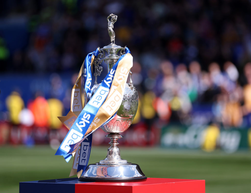 The SkyBet Championship trophy on display at the King Power Stadium
