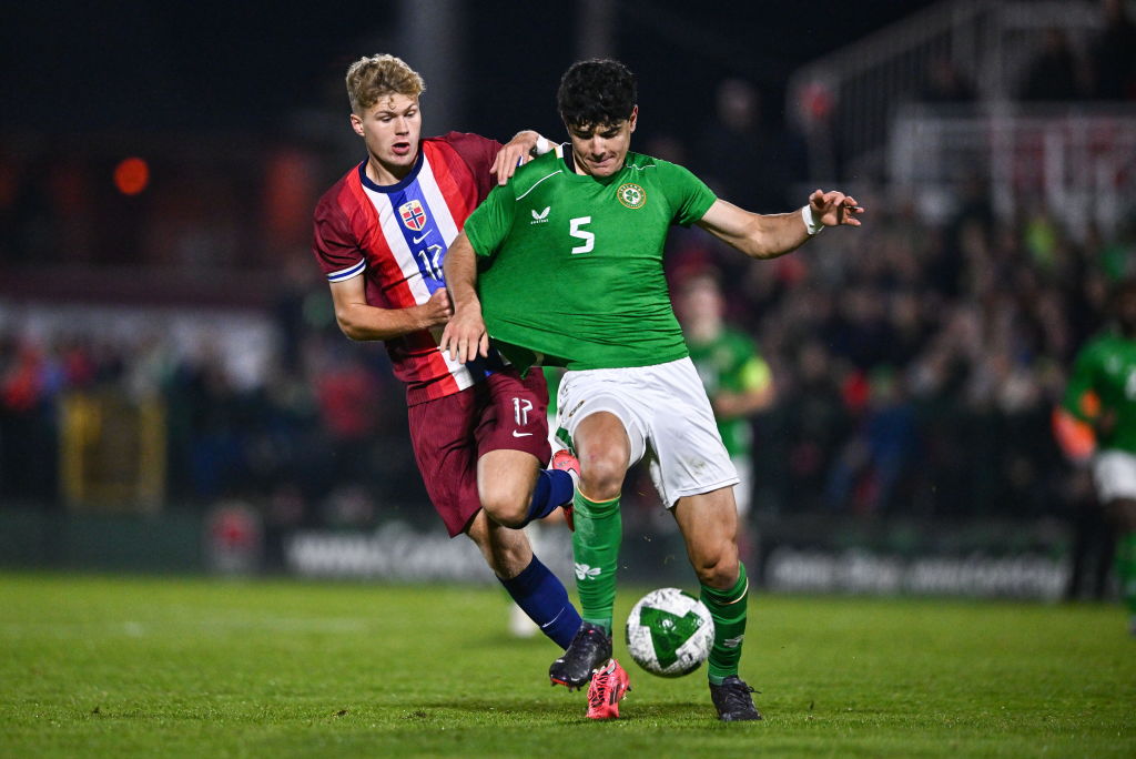 Sindre Walle Egele (L) in action against the Republic of Ireland for Norway in UEFA European U21 Championship Qualifier