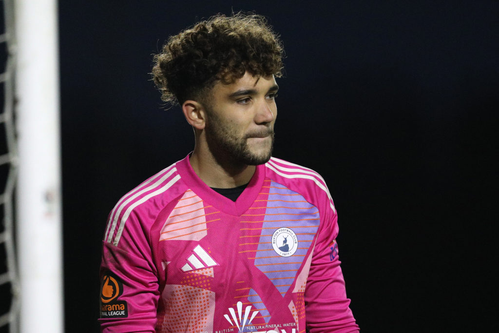 True Grant of Buxton participates in the Isuzu FA Trophy Second round match between Darlington and Buxton