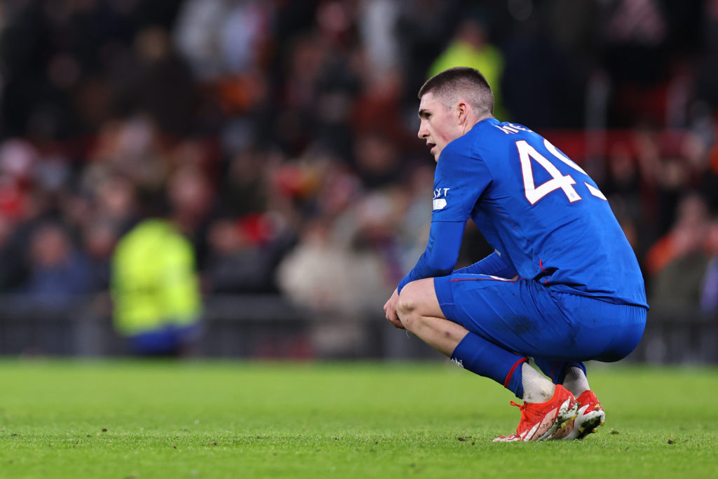 A dejected Bailey Rice of Rangers at full time during the UEFA Europa League 2024/25 League Phase MD7 match between Manchester United and Rangers FC