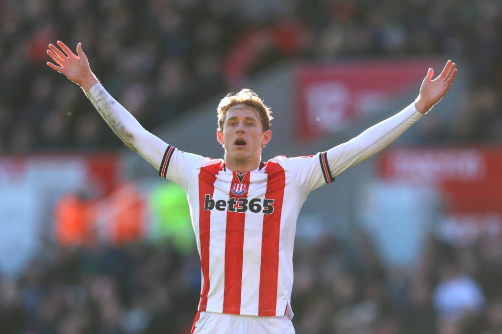 Wouter Burger protests a decision that goes against Stoke City