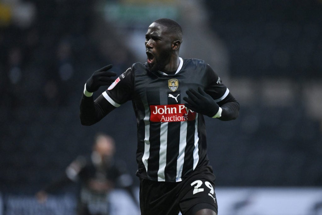 Alassana Jatta of Notts County celebrates after scoring a goal to make it 2-0 during the Sky Bet League 2 match between Notts County and Morecambe