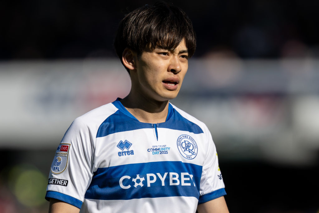 Koki Saito in action for Queens Park Rangers FC vs Leeds United FC in the Sky Bet Championship