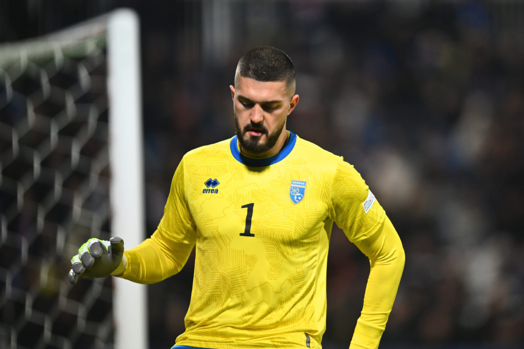 Arijanet Muric of Kosovo is in action during the UEFA Nations League Play-offs 1st leg game between Kosovo and Iceland
