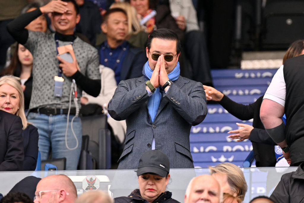f Leicester City is seen in the stand prior to Leicester City FC v Liverpool FC