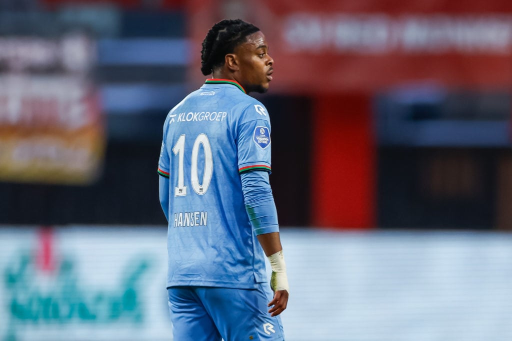 Sontje Hansen of NEC Nijmegen looks on during the Conference League Play-offs match between FC Twente and NEC