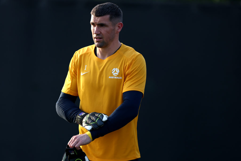 Mathew Ryan looks on during the Australia Socceroos player training camp