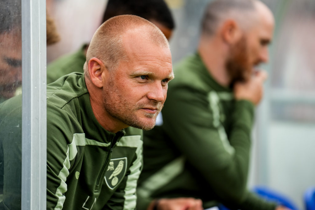 Liam Manning looks on during the Pre-Season Friendly match between Norwich City and Olympiacos