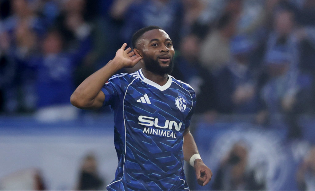Moussa Sylla of Schalke celebrating a goal in the Bundesliga 2