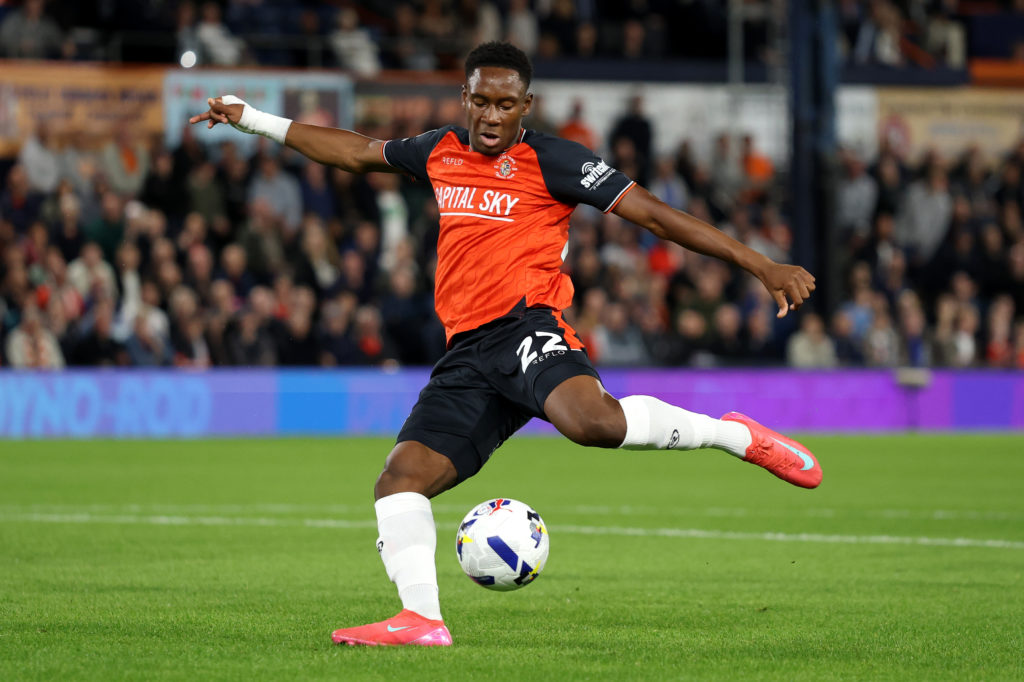 Lamine Fanne for Luton Town vs AFC Wimbledon in a Sky Bet League One game