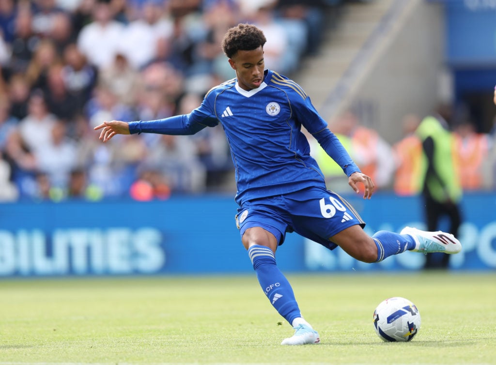 Louis Page plays a pass during Leicester City vs Fiorentina
