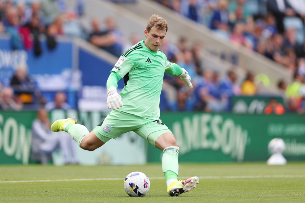 Mads Hermansen takes a goal kick during Leicester City vs Fiorentina