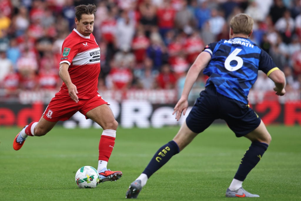 Callum Brittain playing for Middlesbrough against Doncaster Rovers in Carabao Cup