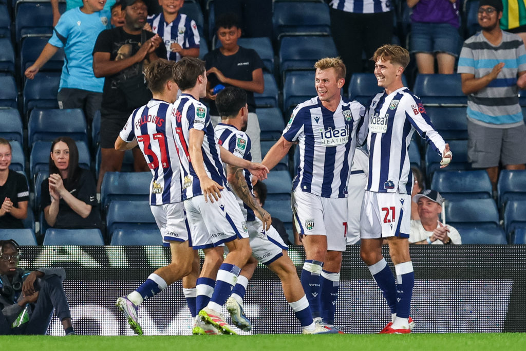 Aune Heggebo celebrates during West Bromwich Albion v Derby County - Carabao Cup First Round