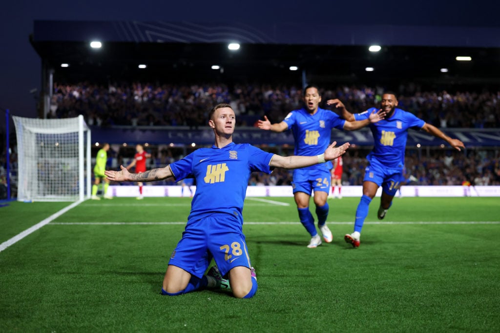 Jay Stansfield of Birmingham City celebrates his goal against Ipswich Town