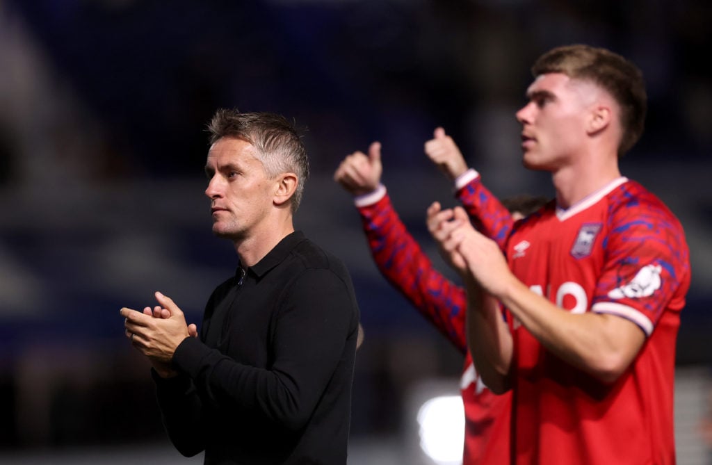 Kieran McKenna, Manager of Ipswich Town, applauds the fans after the Sky Bet Championship match between Birmingham City and Ipswich Town