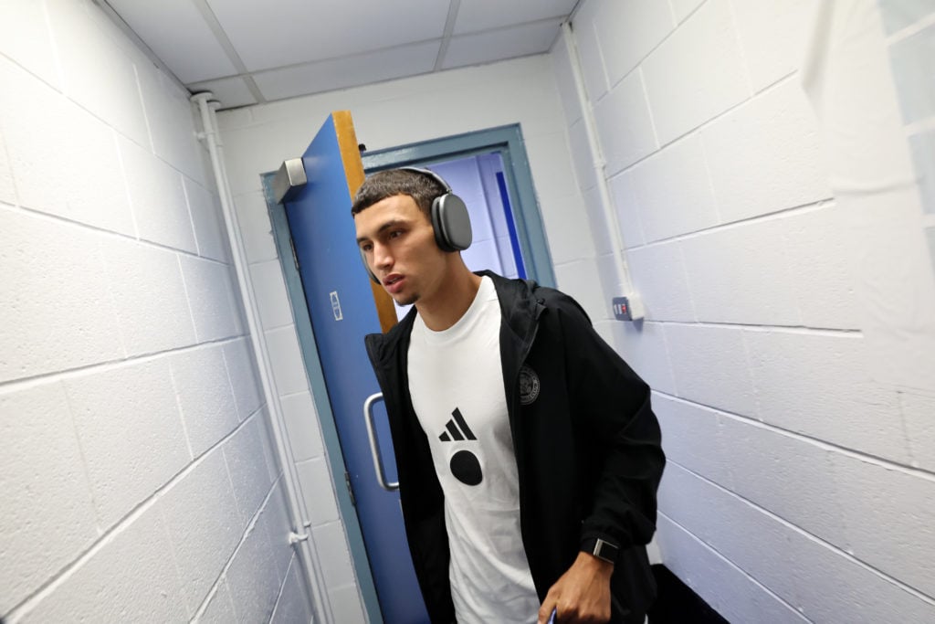 Bilal El Khannouss arrives for the Carabao Cup first round tie between Huddersfield Town vs Leicester City