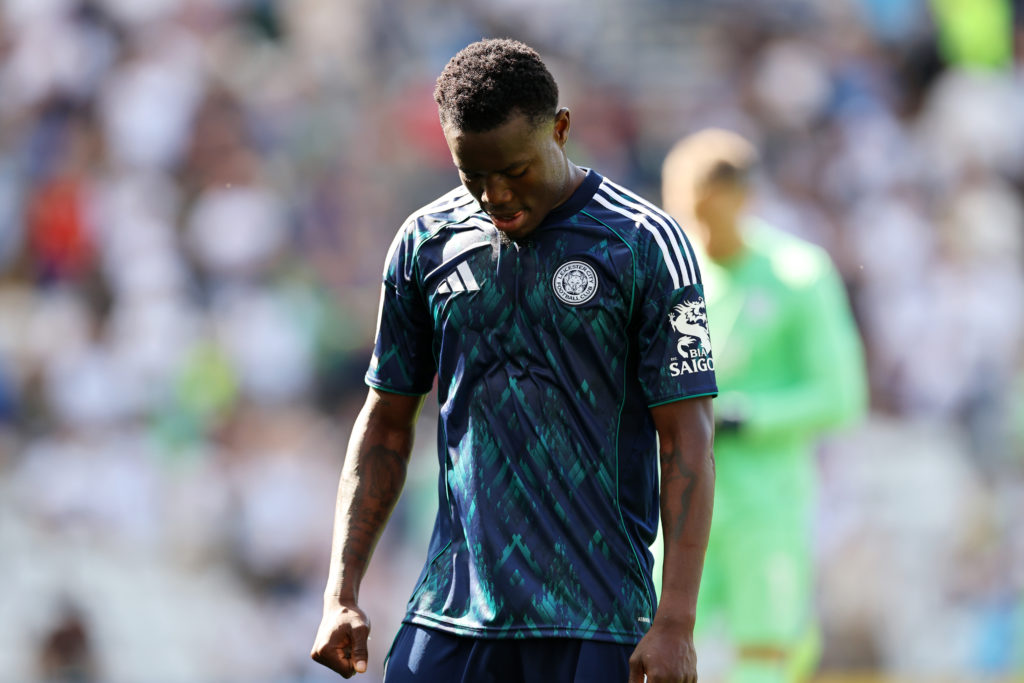 Abdul Fatawu of Leicester City reacts against Preston North End