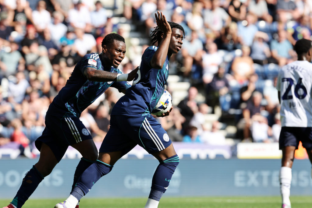 Jeremy Monga picks up the ball after scoring for Leicester City after Preston North End