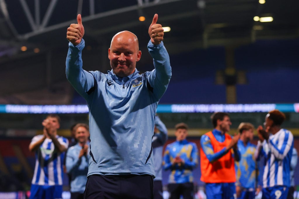 Henrik Pedersen, head coach of Sheffield Wednesday, celebrates after the Carabao Cup First Round match between Bolton Wanderers and Sheffield Wednesday