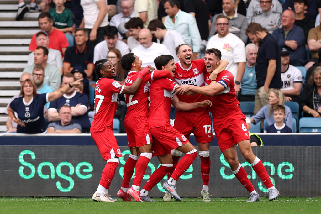 Alfie Jones of Middlesbrough celebrates scoring