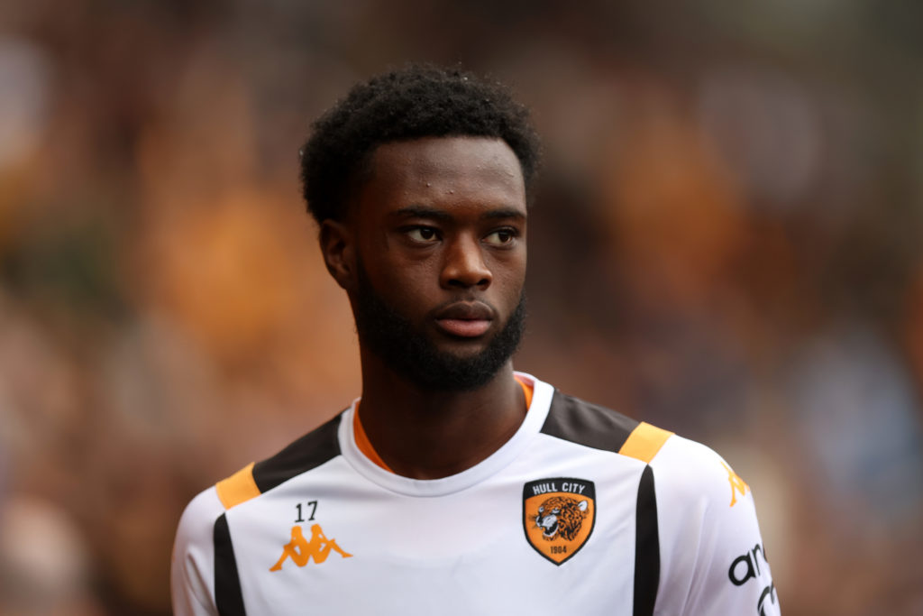Abu Kamara playing for Hull City against Oxford United