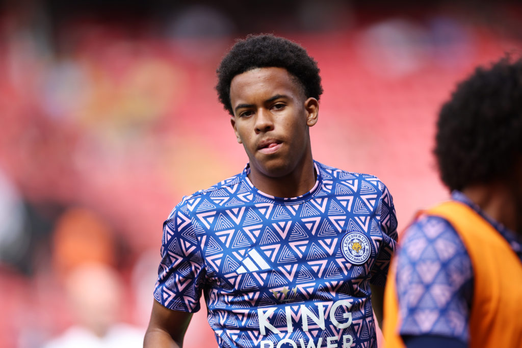 Louis Page of Leicester City warms up