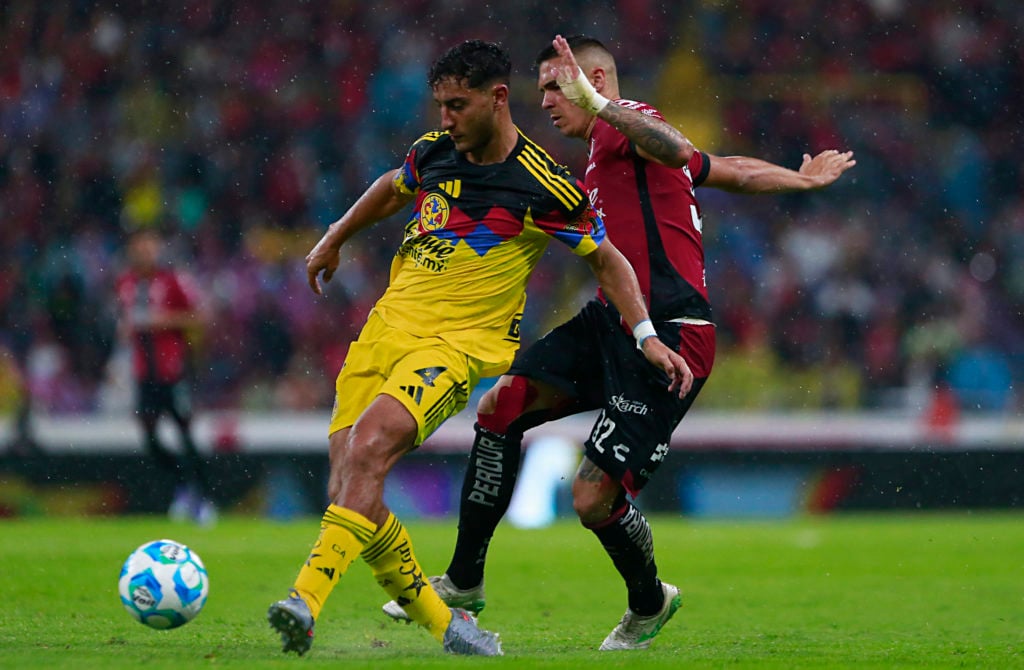 Ipswich Town target Sebastian Cacares in action during Atlas v America - Torneo Apertura 2025 Liga MX