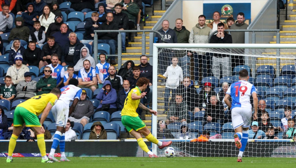 Josh Sargent scores from the penalty spot in Blackburn Rovers vs Norwich City