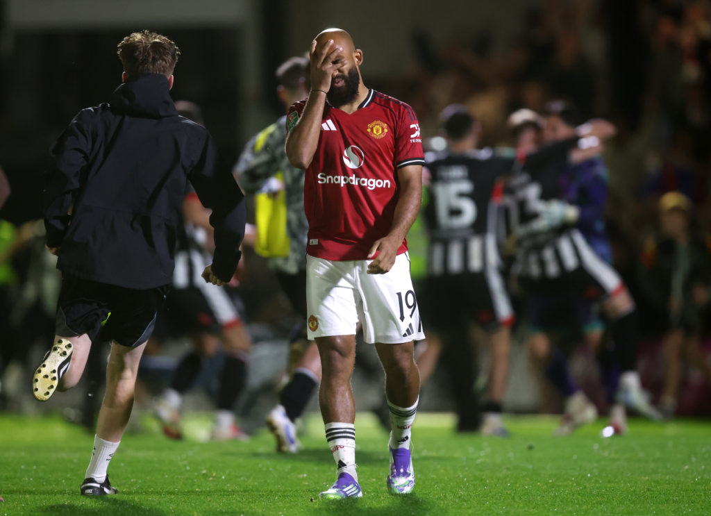 Bryan Mbeumo of Manchester United looks dejected